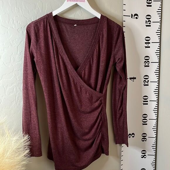 UNBRANDED purple long sleeve wrap front top w/ ruched sides. SZ S. - Picture 2 of 10